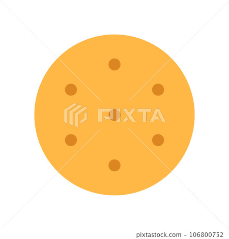 Crispy cheese circle cracker isolated on white background. Round shaped salted crunchy meal sign or logo flat design. Yellow baked wheat dessert. Minimal abstract cookie top view illustration. 106800752