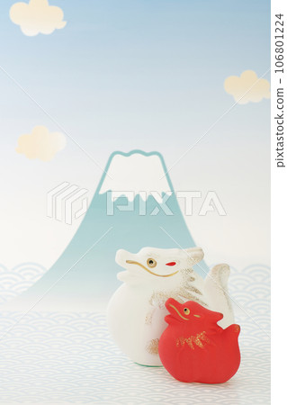 Year of the Dragon New Year's card material Red and white dragon and Mt. Fuji 106801224