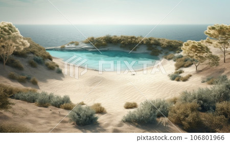 Drone aerial view at couple on the beach, top view at tropical beach with people on the beach. AI Generative. 106801966