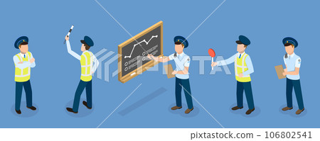 3D Isometric Flat Vector Set of Traffic Policeman Characters 106802541