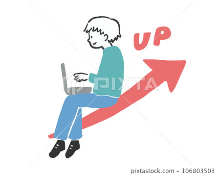 Hand-drawn style illustration of a man sitting and using a laptop to improve his performance (full body) Hand-drawn style illustration of a man sitting and using a laptop to improve his performance (full body) 106803503