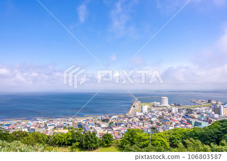 Wakkanai Park Wakkanai Bay seen from a hill overlooking the city and the sea 106803587