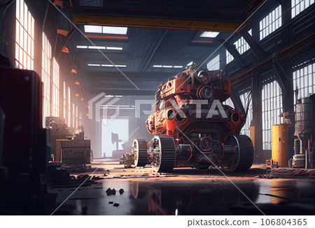 Car Factory automation Concept: Automated Robot Arm Assembly Line Manufacturing. Car Factory Digitalization Industry 4.0 5G IOT Concept: Automated Robot Arm Assembly Line Manufacturing High-Tech 106804365