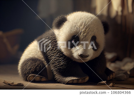 Funny Pose of Happy Little Panda, standing on the ground Funny Pose of Happy Little Panda, standing on the ground 106804366