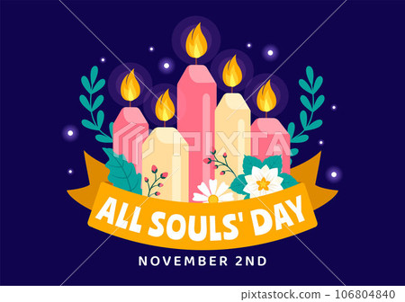 All Souls Day Vector Illustration to Commemorate All Deceased Believers in the Christian Religion with Candles in Flat Cartoon Background Design 106804840