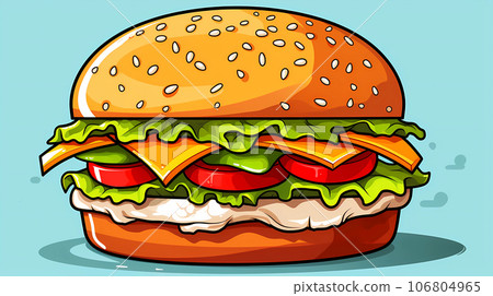 手绘卡通美味的汉堡包插画 106804965