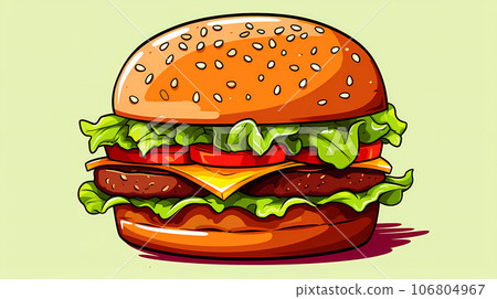 手绘卡通美味的汉堡包插画 106804967