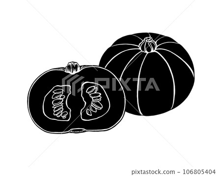 一排西方南瓜的簡單剪影圖(整個南瓜和切成兩半) 一排西方南瓜的簡單剪影圖(整個南瓜和切成兩半) 106805404