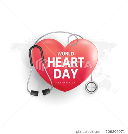World heart day concept. stethoscope with heart shape, heartbeat line, heart wave sign, happy earth day, vector design. 106806071