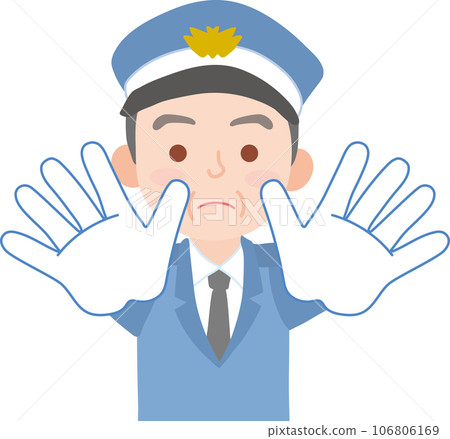 工人_車輛引導_設施保安_戴制服帽的老人_雙手在前的停車姿勢_上半身 工人_車輛引導_設施保安_戴制服帽的老人_雙手在前的停車姿勢_上半身 106806169