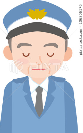 Workers_Vehicle guide_Facility security guard_Senior man wearing a uniform cap_Bows_Upper body 106806176