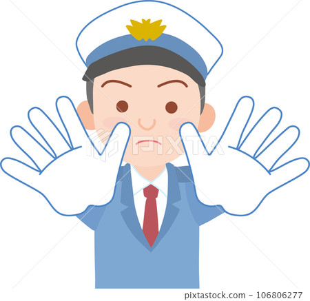 工人_車輛引導_設施保安_戴白色制服帽的男士_雙手放在前面的停車姿勢_上半身 工人_車輛引導_設施保安_戴白色制服帽的男士_雙手放在前面的停車姿勢_上半身 106806277