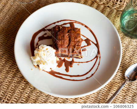 Piece of brawny with walnuts served in a plate Piece of brawny with walnuts served in a plate 106806325