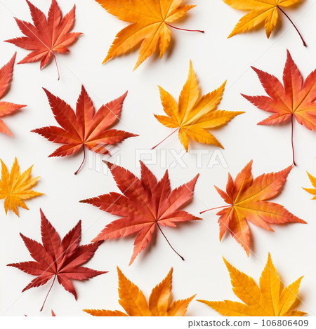 Autumn maple leaves seamless pattern on white background. Generative AI, Autumn maple leaves seamless pattern on white background. Generative AI, 106806409