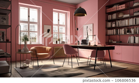 Study room with pink interior Interior image AI illustration Study room with pink interior Interior image AI illustration 106806536