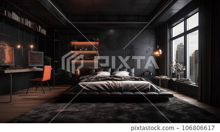 Bedroom with black interior interior image AI illustration 106806617
