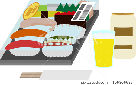 罐裝啤酒和包裝壽司的插圖 罐裝啤酒和包裝壽司的插圖 106806685