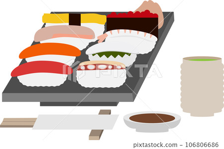 茶杯裡的壽司和茶的插圖 茶杯裡的壽司和茶的插圖 106806686