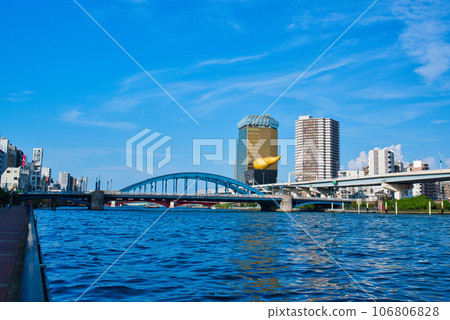 View of Tokyo Sky Tree and Azumabashi from Sumida River Terrace 106806828