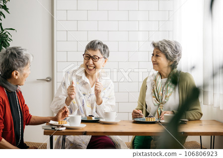 Senior friends having tea at a cafe Senior friends having tea at a cafe 106806923
