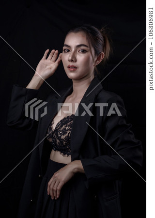 Sexy asian woman n in black lace underwear bra sexually Sexy asian woman n in black lace underwear bra sexually 106806981