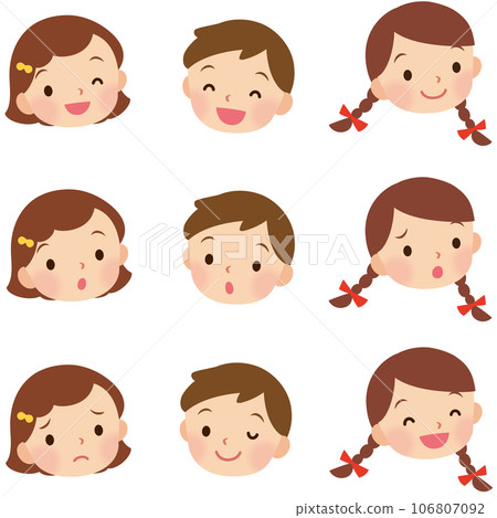 兒童小學生面部表情設置面部圖標 106807092