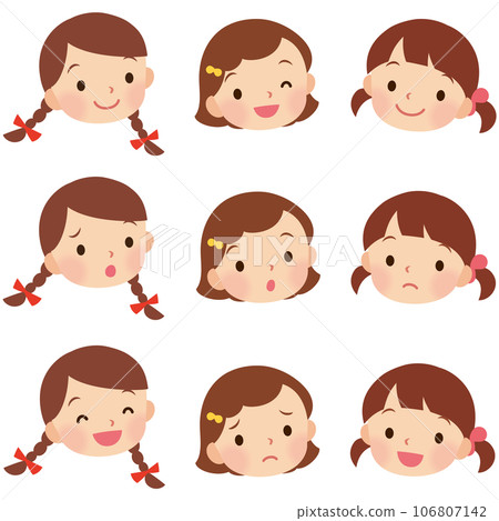 兒童女孩小學生面部表情設置面部圖標 106807142