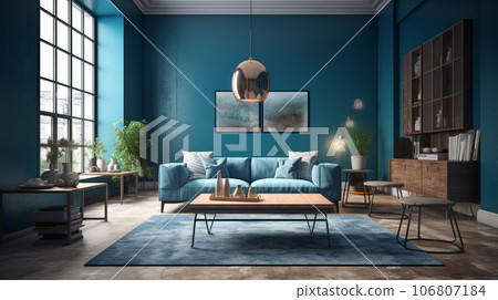 Blue interior living room interior image AI illustration 106807184