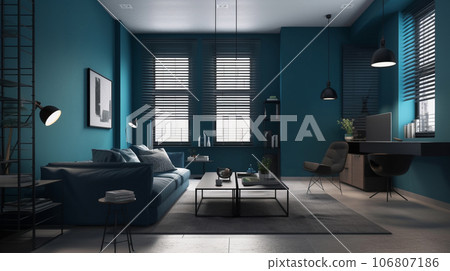 Blue interior living room interior image AI illustration 106807186