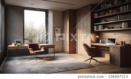 有棕色內部的書房室內圖像AI插圖 有棕色內部的書房室內圖像AI插圖 106807313