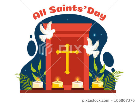 All Saints Day Vector Illustration on 1st November with for the All Souls Remembrance Celebration with Candles in Flat Cartoon Background Design All Saints Day Vector Illustration on 1st November with for the All Souls Remembrance Celebration with Candles in Flat Cartoon Background Design 106807376