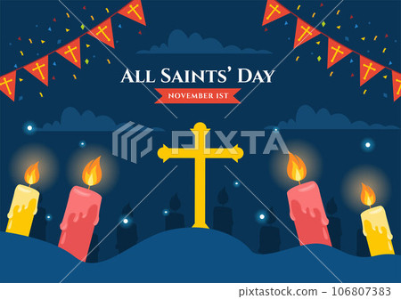 All Saints Day Vector Illustration on 1st November with for the All Souls Remembrance Celebration with Candles in Flat Cartoon Background Design 106807383