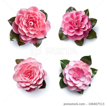 Image group of camellia flowers on white background. Nature. Illustration, Generative AI. 106807513