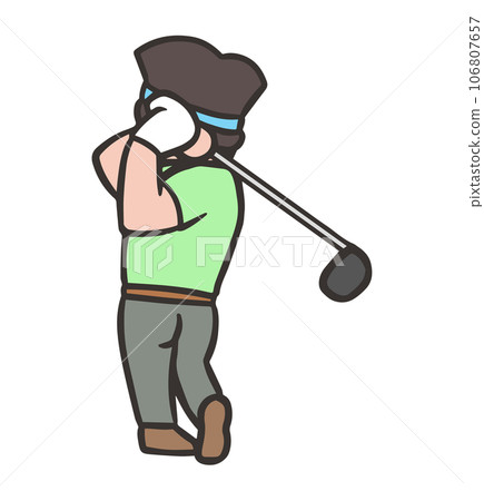 Man making a golf swing, driver shot finish, backwards 7 106807657