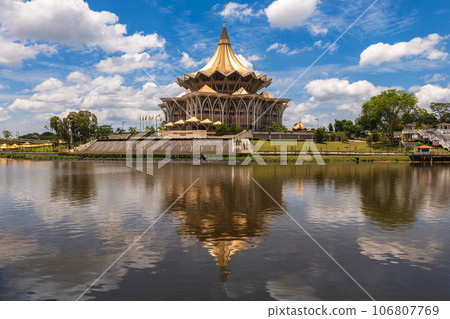 New Sarawak State Legislative Assembly Building in Kuching, Sarawak, Borneo, Malaysia. Translation New Sarawak State Legislative Assembly Building in Kuching, Sarawak, Borneo, Malaysia. Translation 106807769