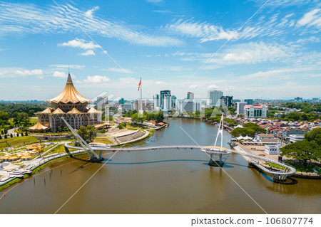 scenery of the waterfront of Sarawak river in Kuching, Sarawak, east Malaysia 106807774
