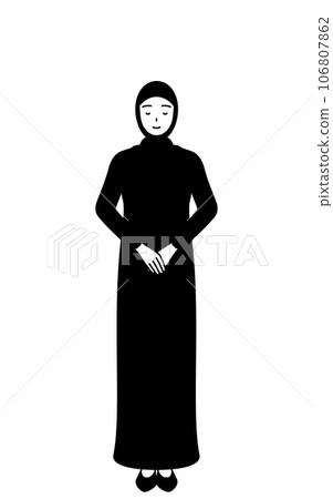伊斯蘭婦女雙手合十鞠躬 伊斯蘭婦女雙手合十鞠躬 106807862