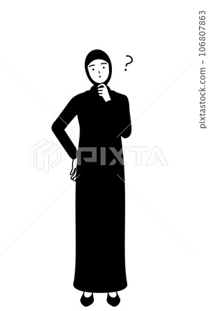 穆斯林婦女疑惑地歪著頭 穆斯林婦女疑惑地歪著頭 106807863