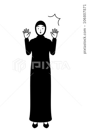 伊斯蘭婦女驚訝地舉手 伊斯蘭婦女驚訝地舉手 106807871