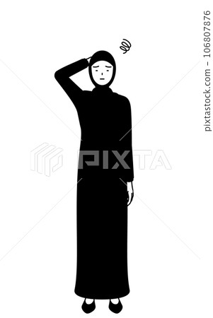 陷入困境的穆斯林婦女撓頭 陷入困境的穆斯林婦女撓頭 106807876