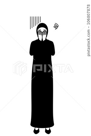 伊斯蘭婦女感到沮喪並遮住臉 伊斯蘭婦女感到沮喪並遮住臉 106807878