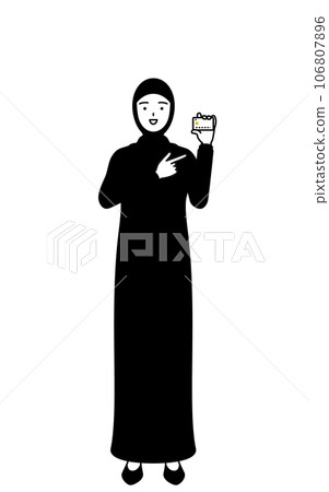 Islamic woman recommending credit card payment Islamic woman recommending credit card payment 106807896
