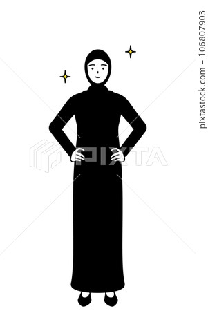 雙手放在臀部的伊斯蘭婦女 106807903