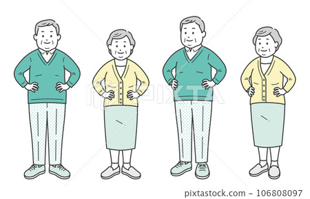 老年超重男性和女性雙手叉腰,表現出自信 老年超重男性和女性雙手叉腰,表現出自信 106808097