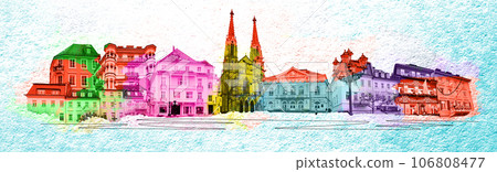 Historic buildings at the famous old town of Baden-Baden. Art collage and design Historic buildings at the famous old town of Baden-Baden. Art collage and design 106808477