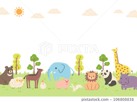 可愛的動物插畫框架 106808838