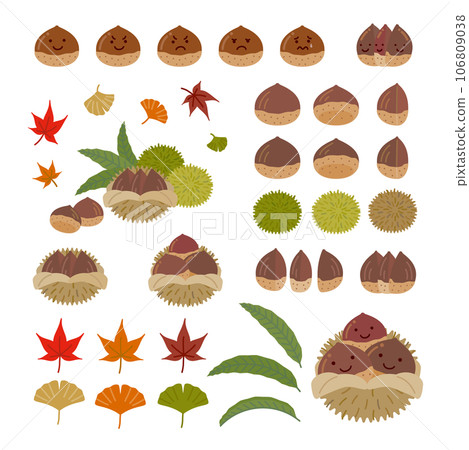 食物圖標集（秋季）：簡單可愛的栗子、楓樹、銀杏 106809038