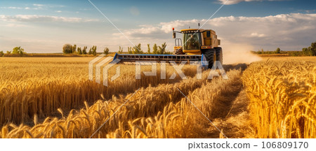 Harvest scene of vast wheat field AI image 106809170