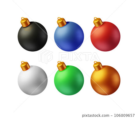3D Set of Christmas Balls with Golden Clamp 106809657