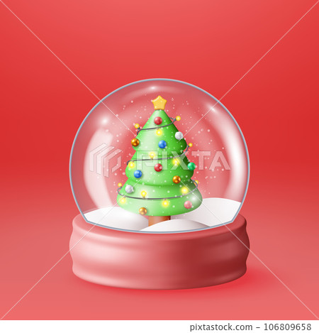 3D Glass Christmas Snow Globe with Tree 106809658